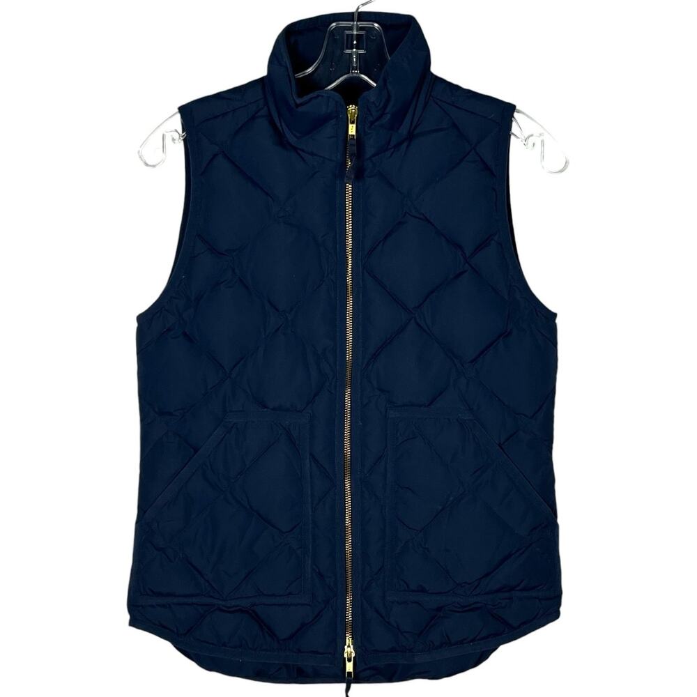 J. Crew Quilted Puffer Vest Full Zip Womens XXS Navy Blue Gorpcore Preppy NWOT